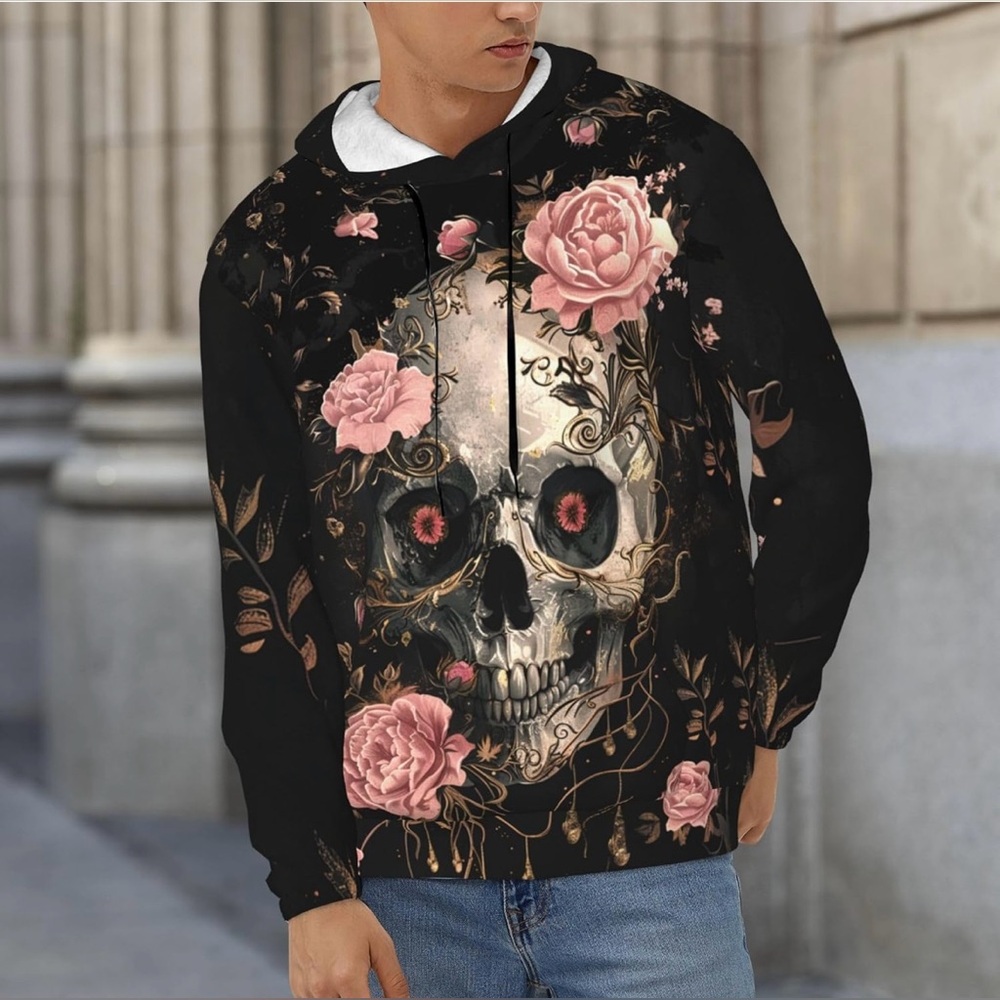Floral Skull Black Hoodie - Picture 2 of 6